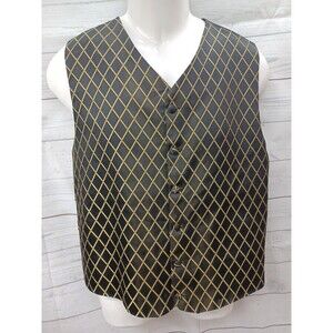 Vtg LAZIO COMO ITALY Classic Fit Vest Black Gold Argyle Diamon Pattern Sz M